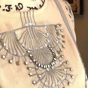 Esley swing blouse with gorgeous beading and gray velvet trim.